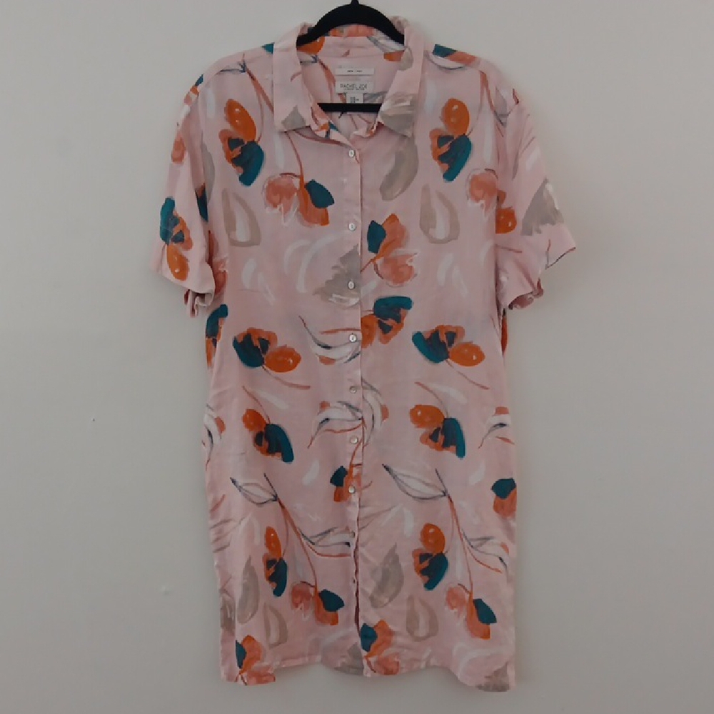 Rachel Zoe Linen Tropical Print Shirt Dress #3399
